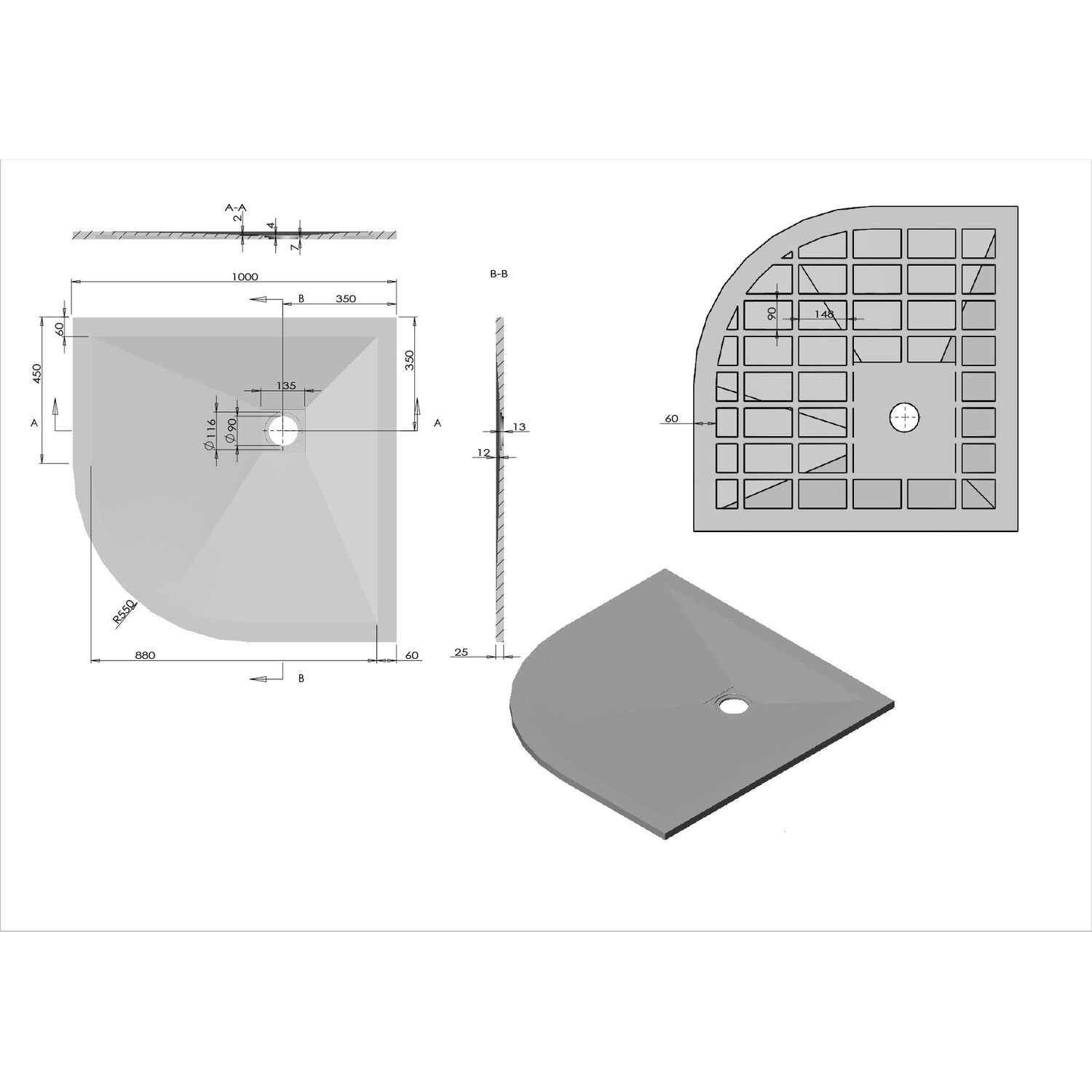 Поддон для душа Vincea VST-4SQ1010A 100x100, искусственный камень, цвет антрацит - фото 1