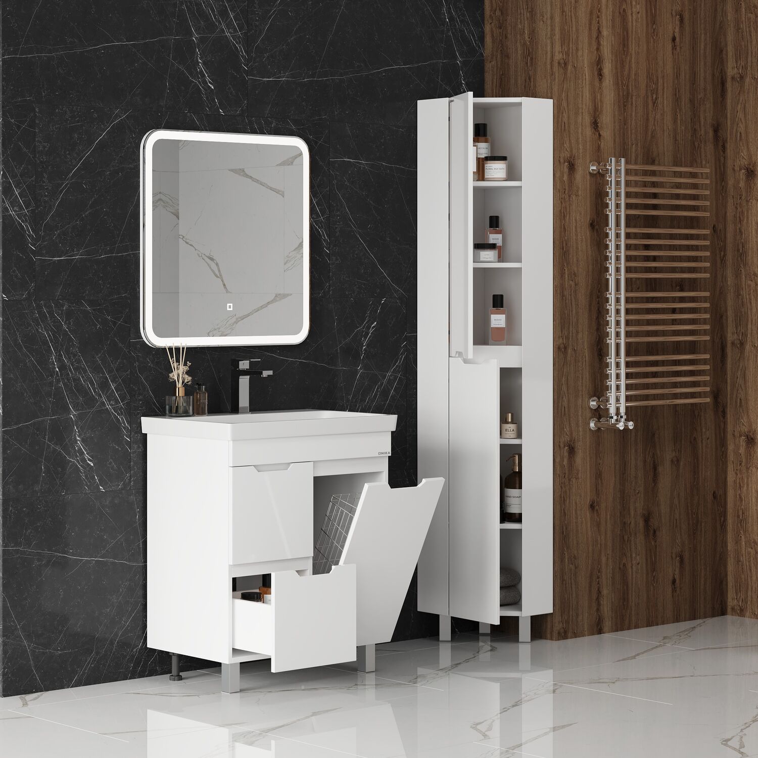 Шкаф-пенал Оника Айленд 30, напольный, угловой, цвет белый - фото 1