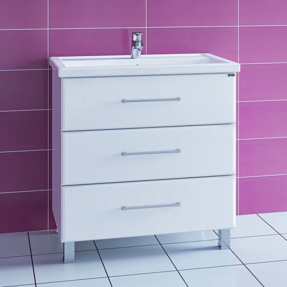 Тумба под раковину Санта Омега 80 напольная, с ящиками, цвет белый