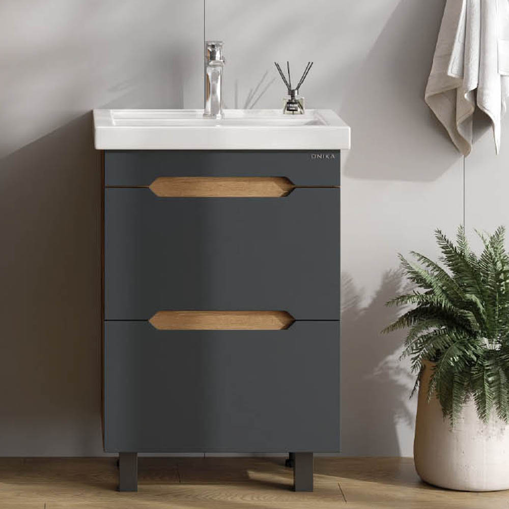 Тумба под раковину Оника Айленд 50, напольная, цвет графит / дуб крафт золотой
