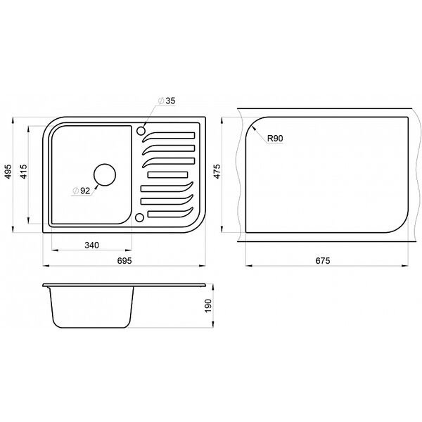 Кухонная мойка Granula GR-7001 CL 70x50, с крылом, цвет классик - фото 1