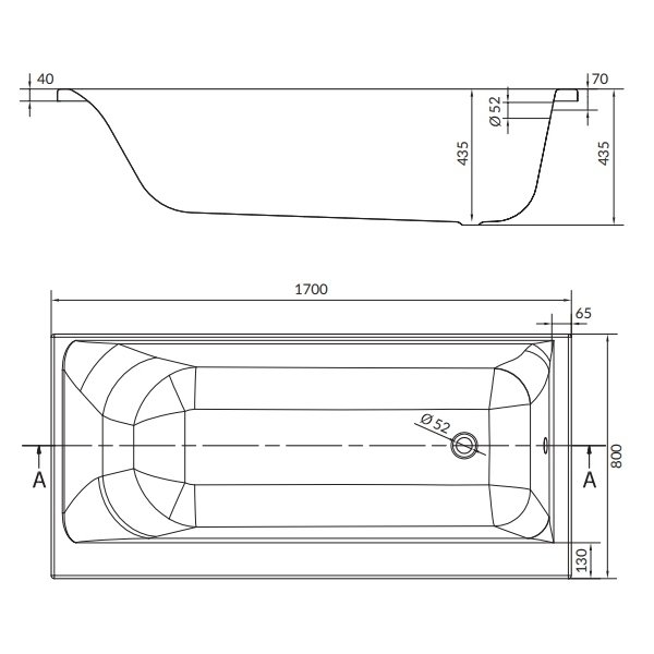 Ванна Cersanit Smart 170x80 акриловая, правая, цвет белый