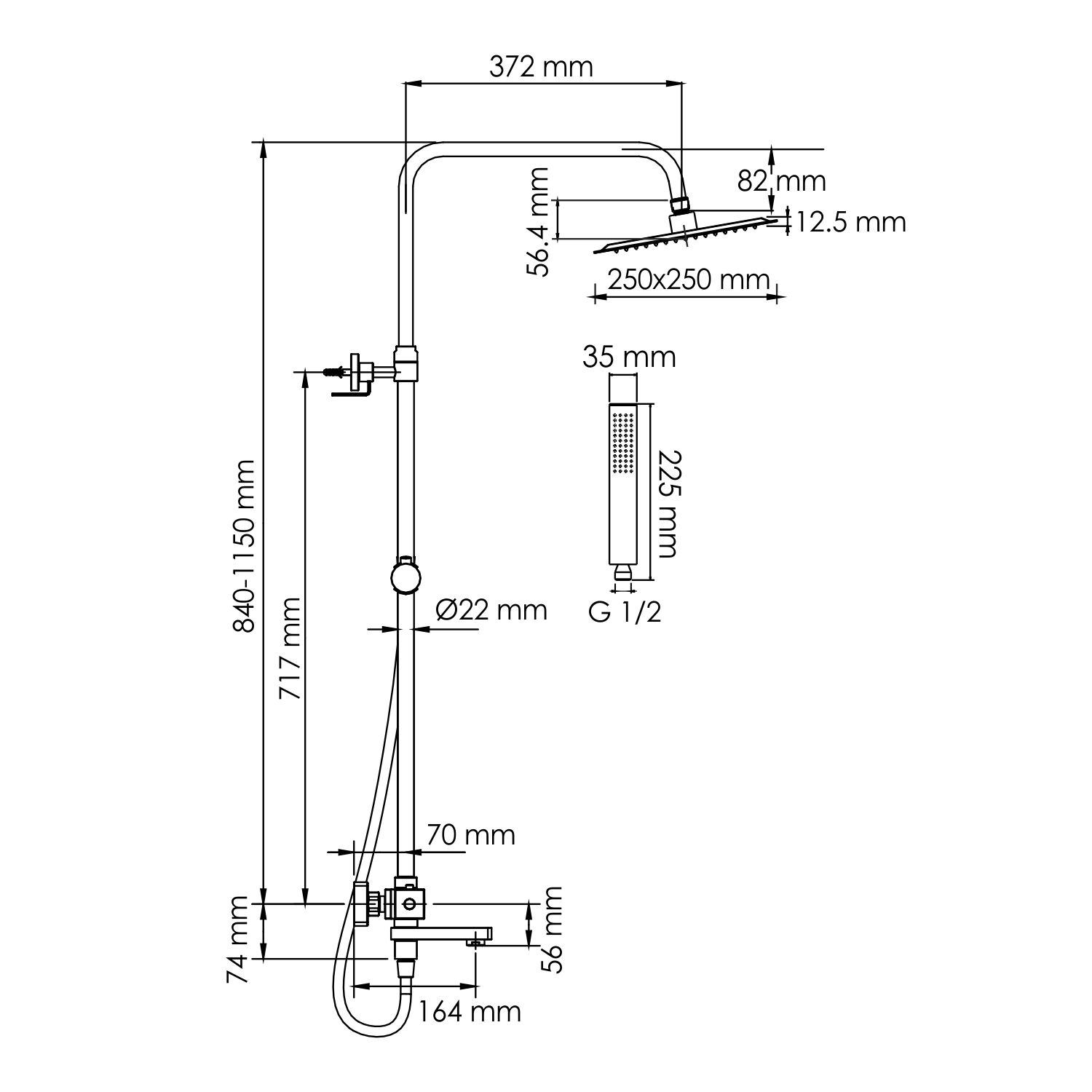 Душевая стойка WasserKRAFT A299.255.218.BM Thermo, с верхним душем, термостатическим смесителем, цвет черный