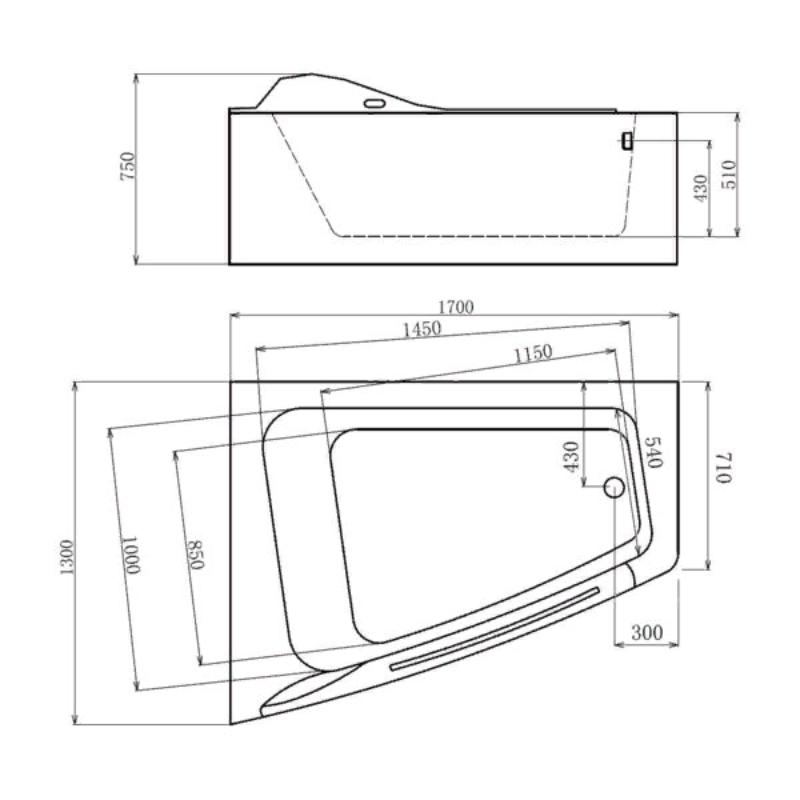 Ванна Gemy G9056 K L 170x130 акриловая, левая, с гидромассажем, аэромассажем и хромотерапией, цвет белый - фото 1