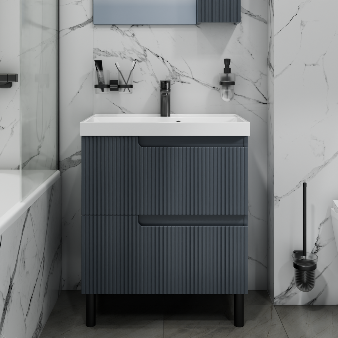 Тумба под раковину Санта Альтаир 70, напольная, 2 ящика, цвет графит матовый