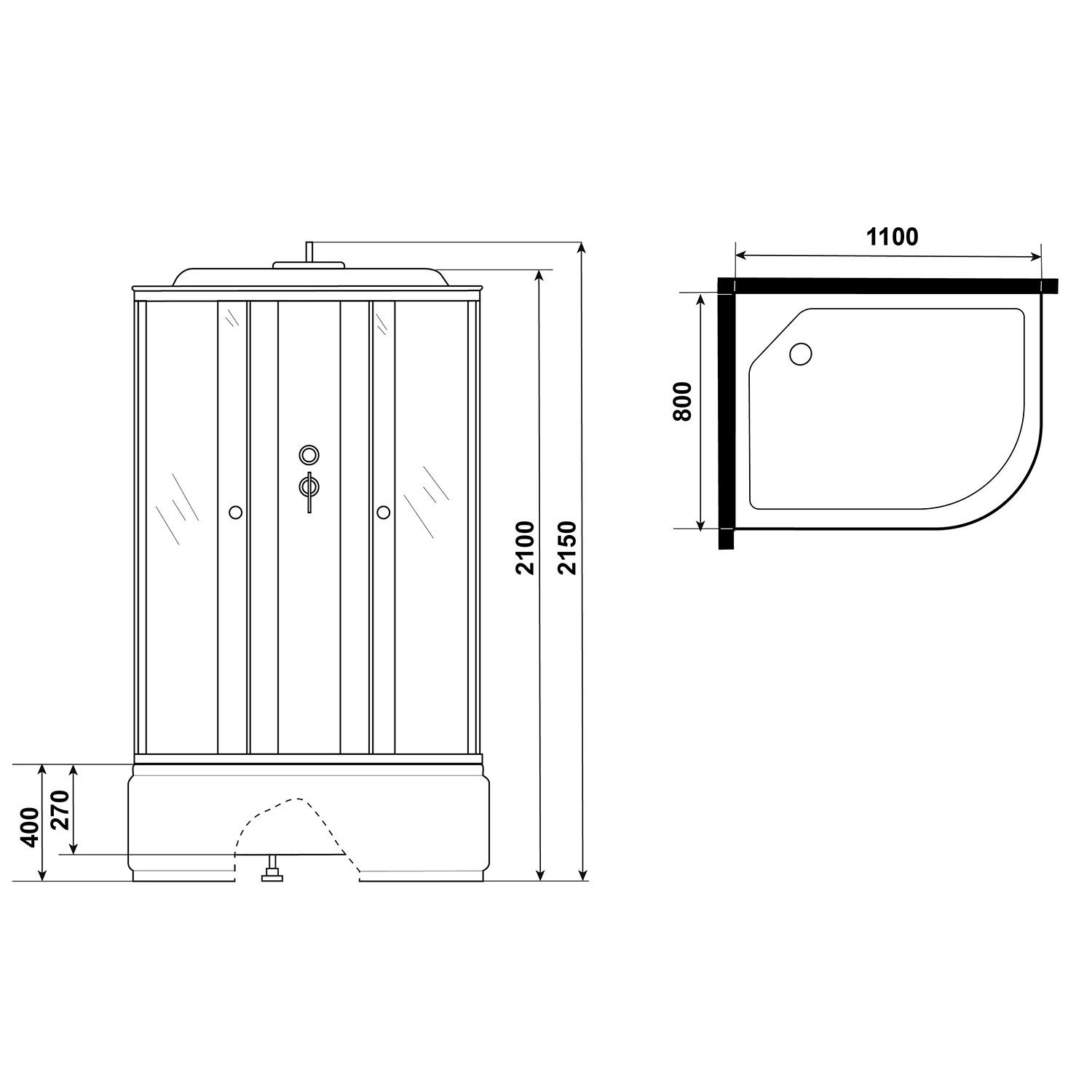 Душевая кабина Niagara Promo P110/80/40L/MT 110х80, левая, стекло матовое, профиль белый, с крышей