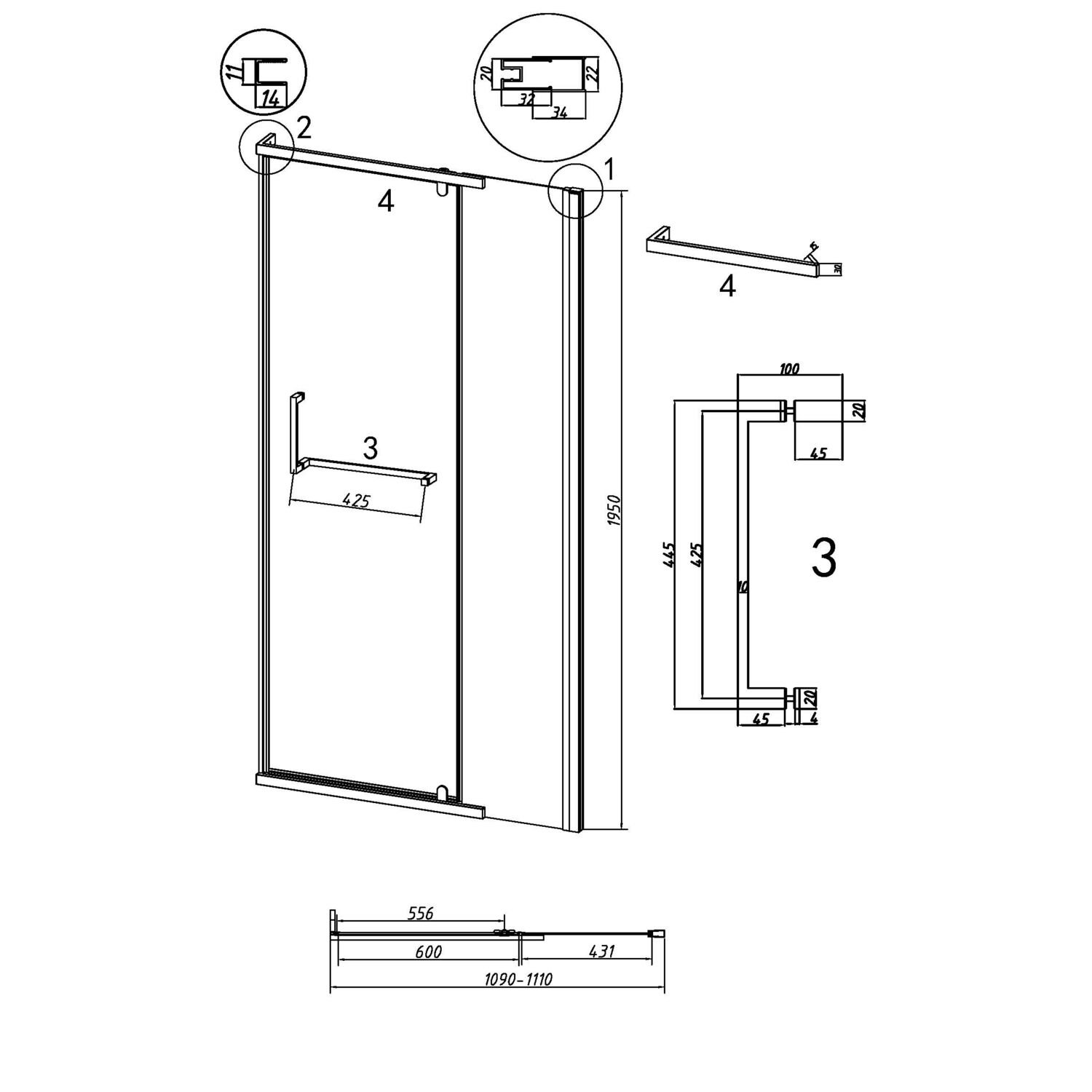 Душевая дверь Grossman Pragma 100.K33.03.110.21.02 110х195, левая, стекло шиншилла, профиль черный матовый - фото 1