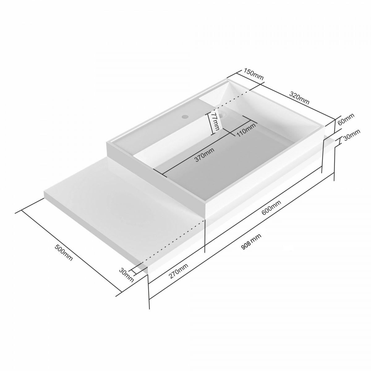 Раковина Санта Юпитер 90x50 для установки над стиральной машиной, правая, цвет белый