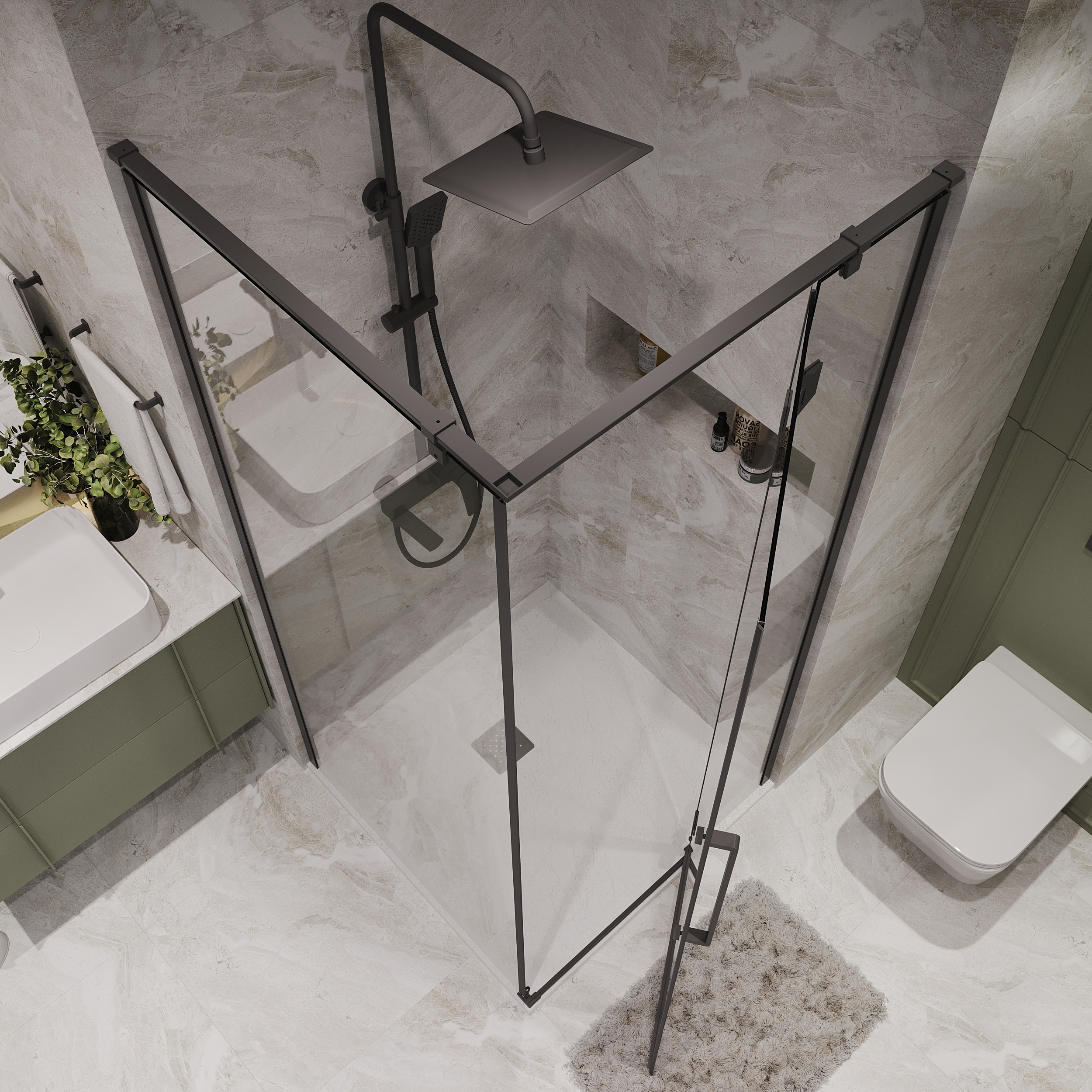 Душевой уголок Niagara Nova NG-6832-34 Black 100x100, стекло прозрачное, профиль черный матовый - фото 1
