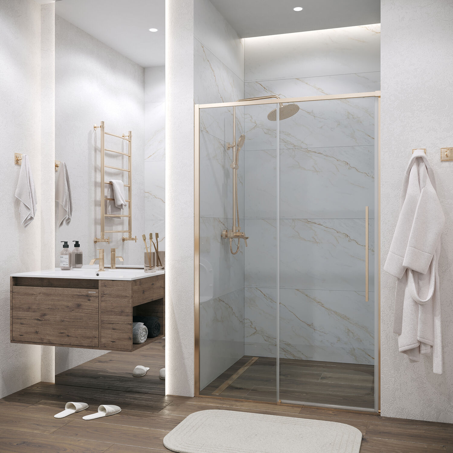 Душевая дверь Grossman Galaxy 140х195, стекло прозрачное, профиль золото сатин - фото 1