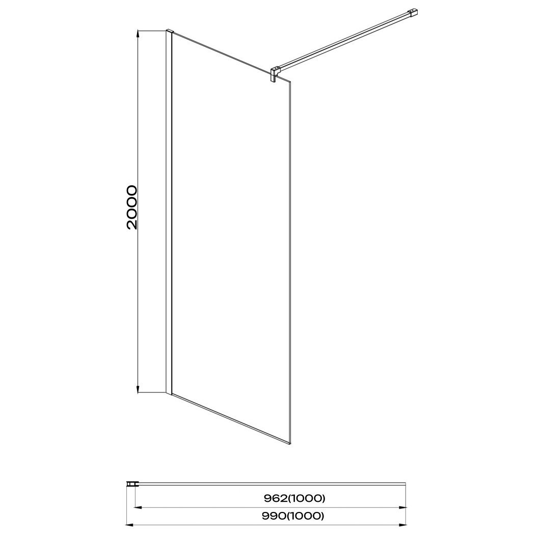 Душевая перегородка Акватек Walk In AQ WIW 10020BL 100x200, стекло прозрачное, профиль черный