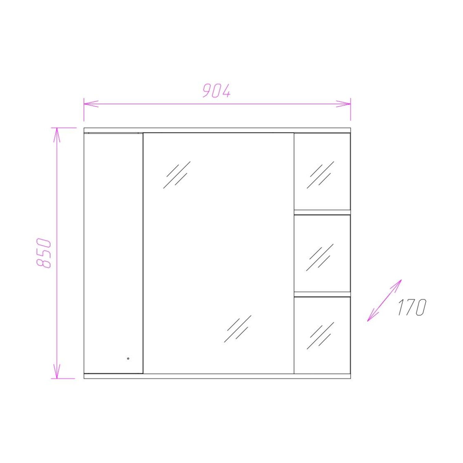 Шкаф-зеркало Оника Эльбрус 90, правый, с подсветкой, цвет белый - фото 1