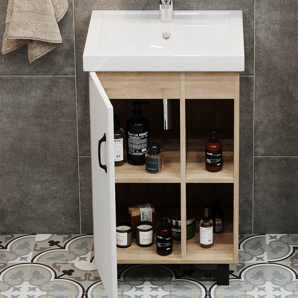 Мебель для ванной Оника Тимбер 50, напольная, цвет белый матовый / дуб сонома