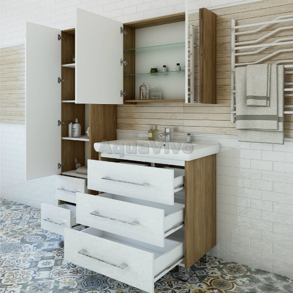 Мебель для ванной Sanflor Ларго 80, напольная, цвет Швейцарский Вяз/белый