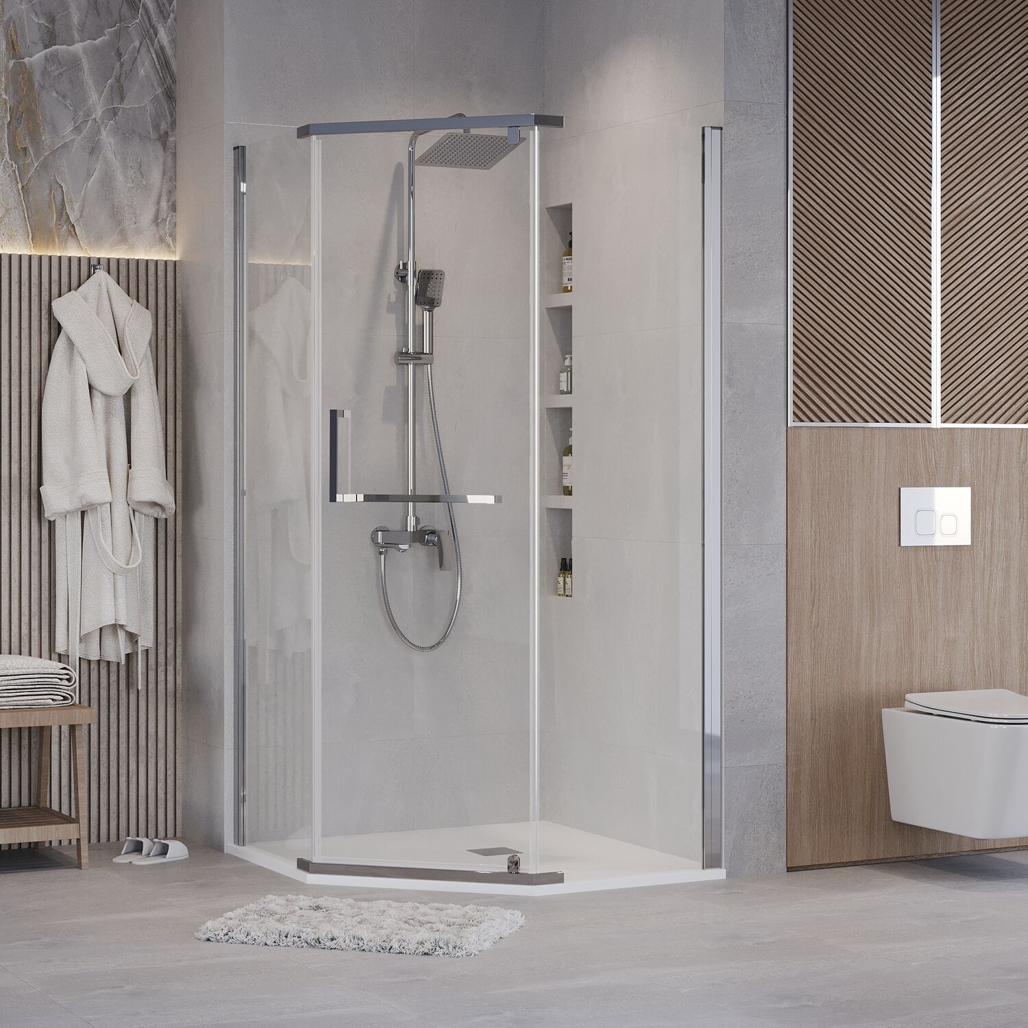 Душевой уголок Grossman Pragma 302.K33.03.1010.10.00 100х100, стекло прозрачное, профиль хром - фото 1