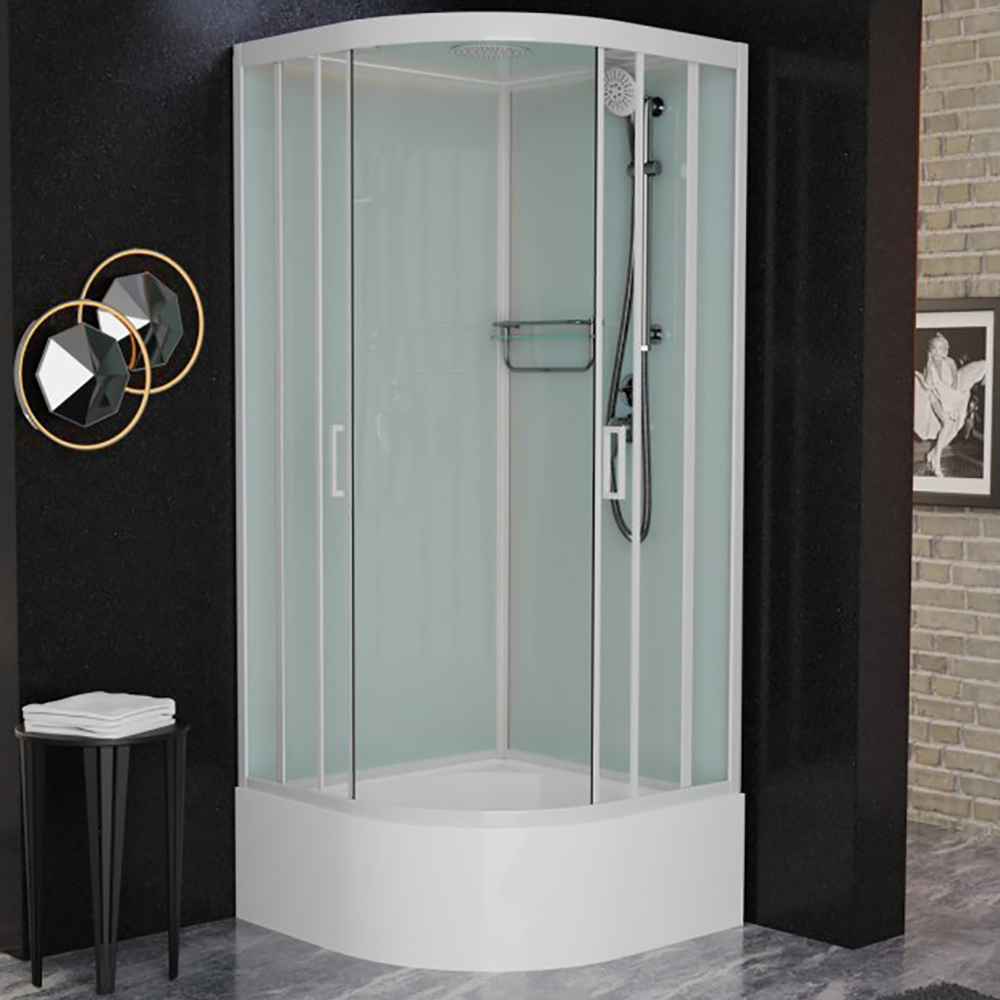 Душевая кабина Frank F409/2 М White 90x90, с полотенцедержателем, стекло матовое, профиль белый