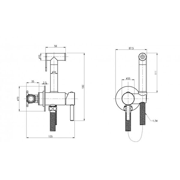 Гигиенический душ Cezares CZR-SET-DA1-ID2-FMM120-NOP, со встраиваемым смесителем, цвет черный
