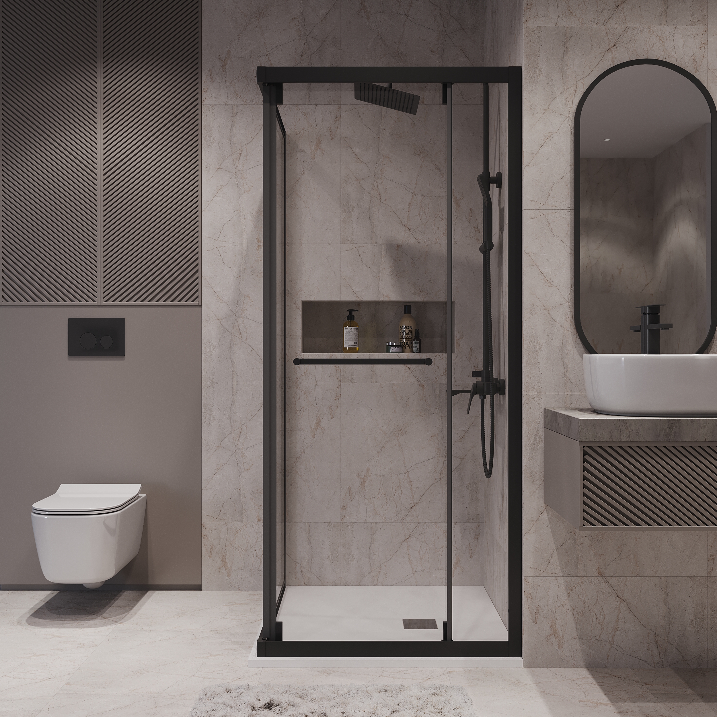 Душевой уголок Niagara Nova NG-6835-34 Black 100x100, стекло прозрачное, профиль черный матовый - фото 1