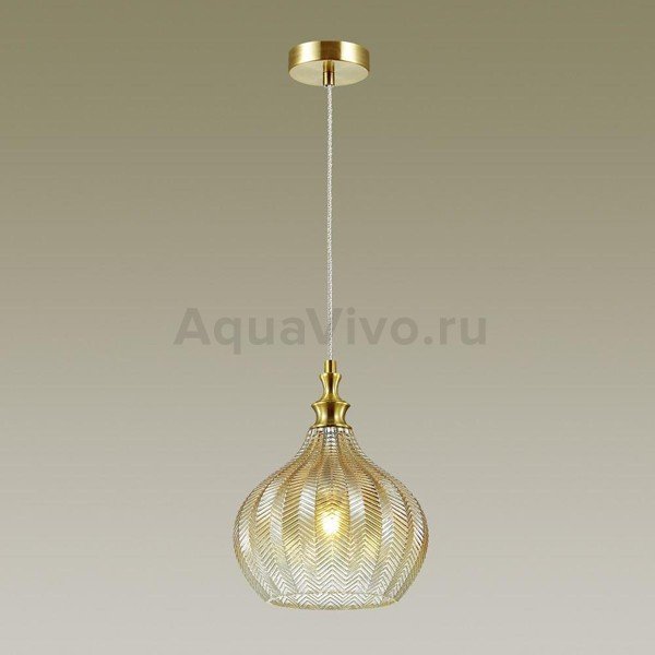 Подвесной светильник Odeon Light Lasita 4707/1, арматура бронза, плафон стекло янтарное, 23х120 см - фото 1