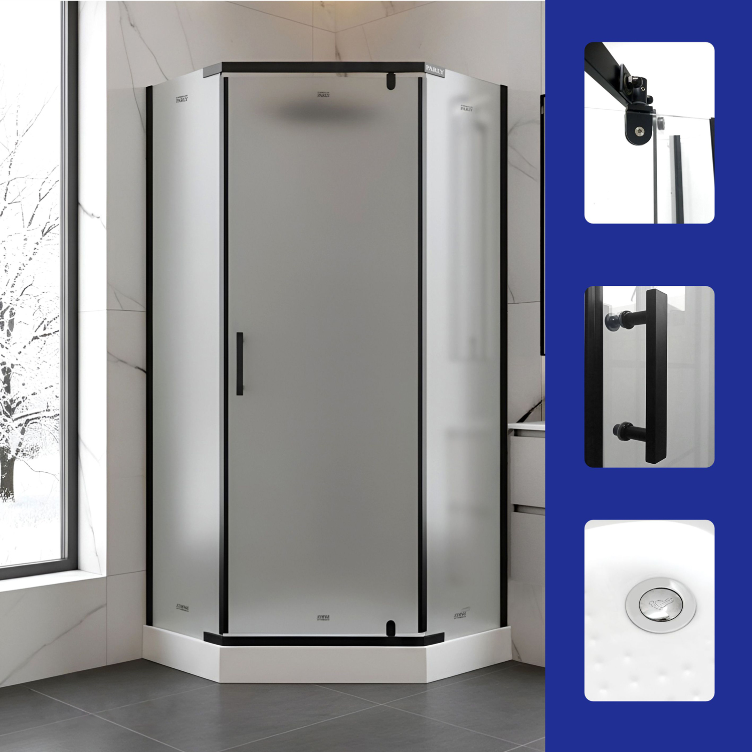 Душевой уголок Parly ZPE911BF 90х90, стекло матовое, профиль хром - фото 1