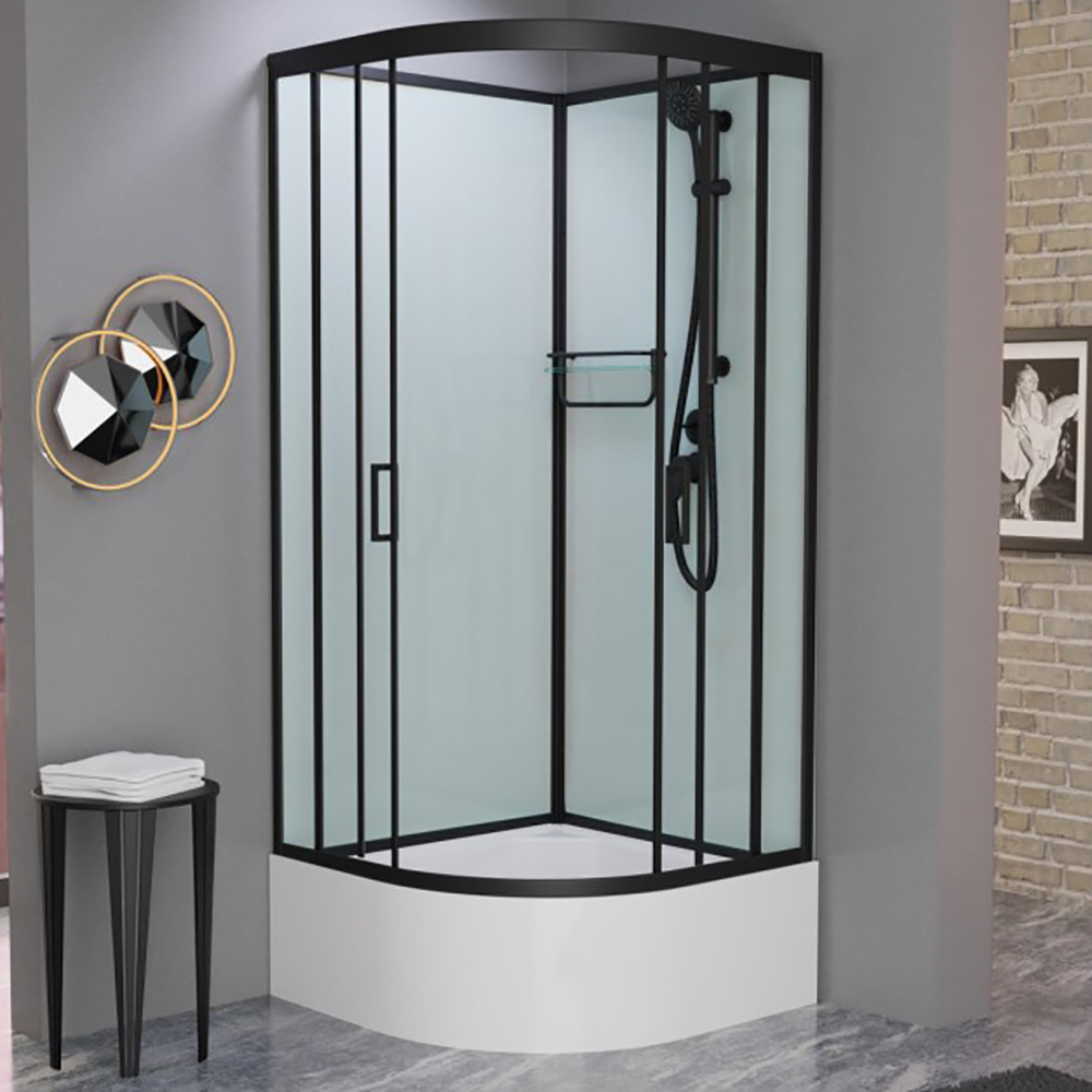 Душевая кабина Frank F409/2 М Black 90x90, с полотенцедержателем, стекло матовое, профиль черный, без крыши