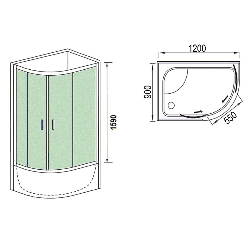 Душевой уголок Weltwasser WW500 С 120/90/159 L/R 120х90, стекло прозрачное, профиль хром матовый - фото 1