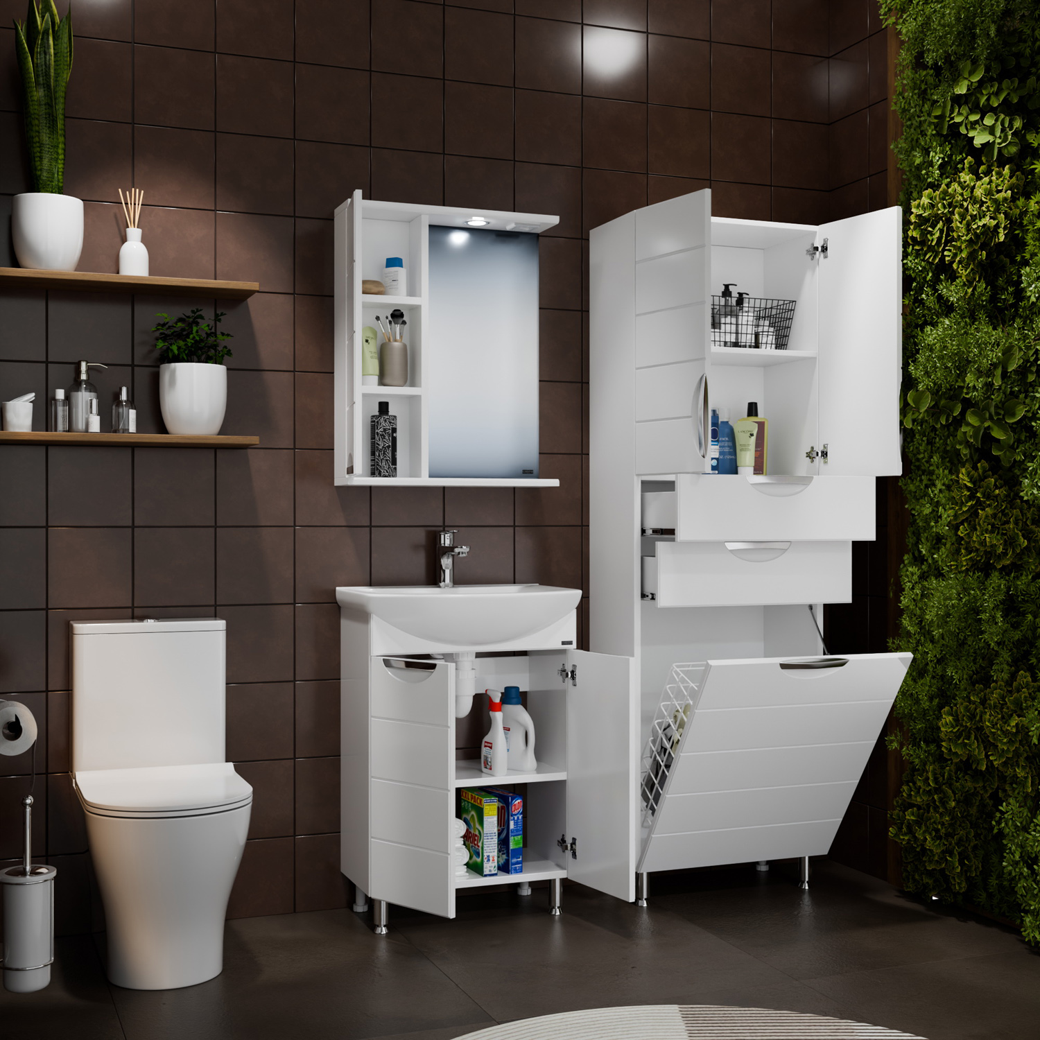 Шкаф-пенал Санта Родос 60, с бельевой корзиной, цвет белый - фото 1