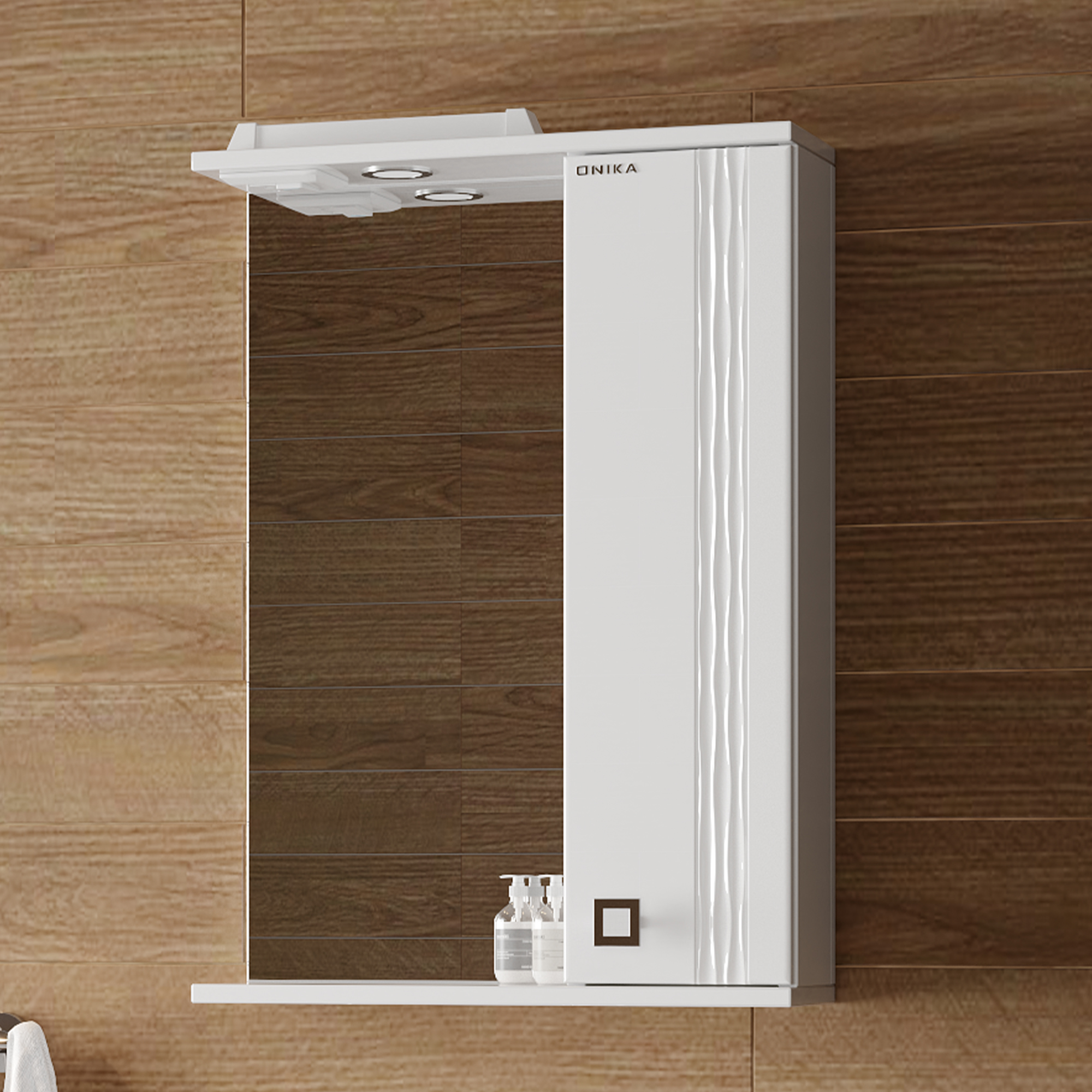 Шкаф-зеркало Оника Лига 52, правый, с подсветкой, цвет белый - фото 1