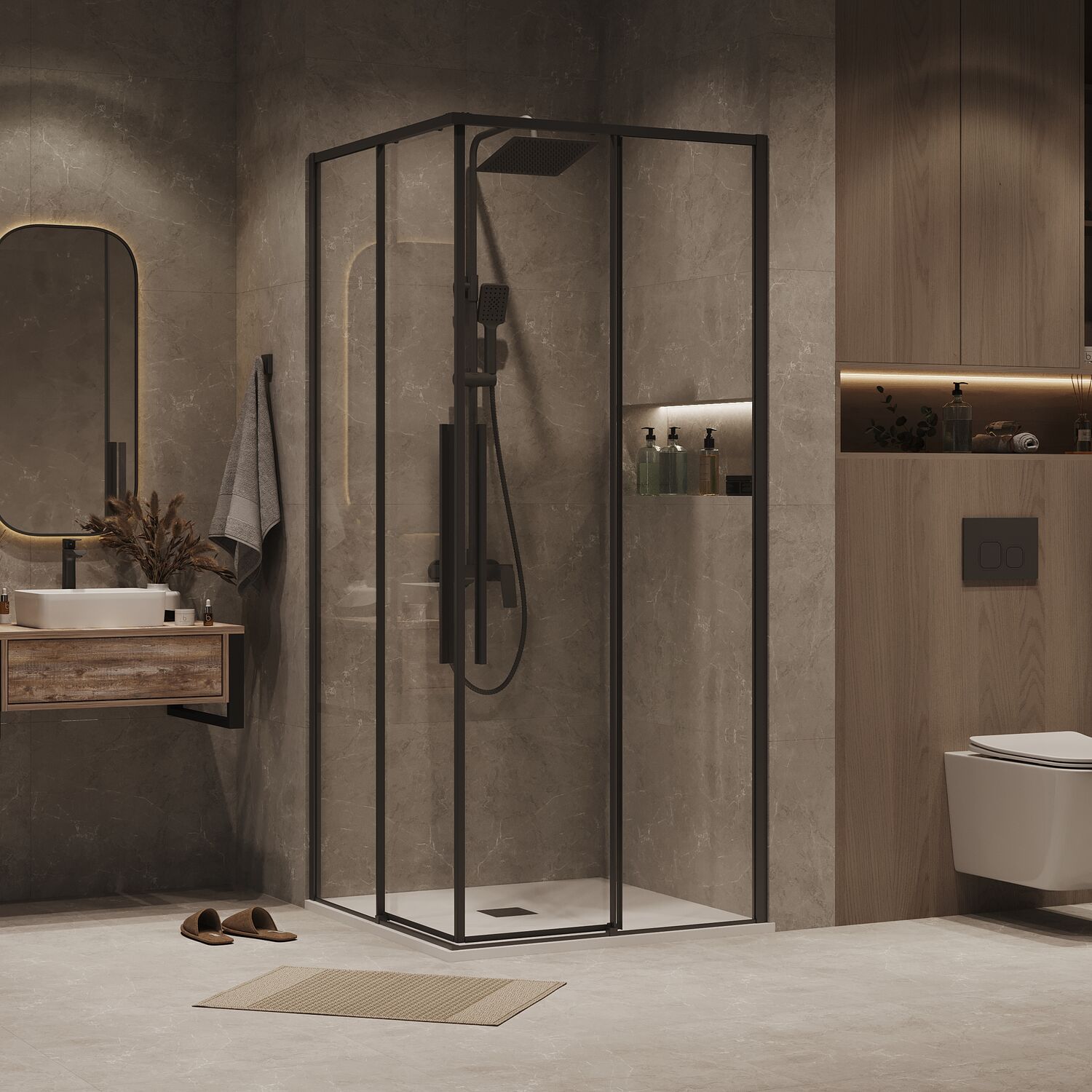 Душевой уголок Grossman Galaxy 80x80, стекло прозрачное, профиль черный матовый - фото 1