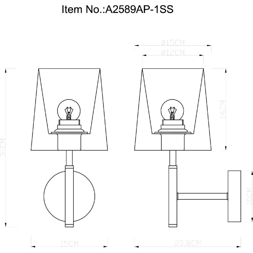 Бра Arte Lamp Rodos A2589AP-1SS, арматура серебро, плафон ткань белая, 15х21 см - фото 1