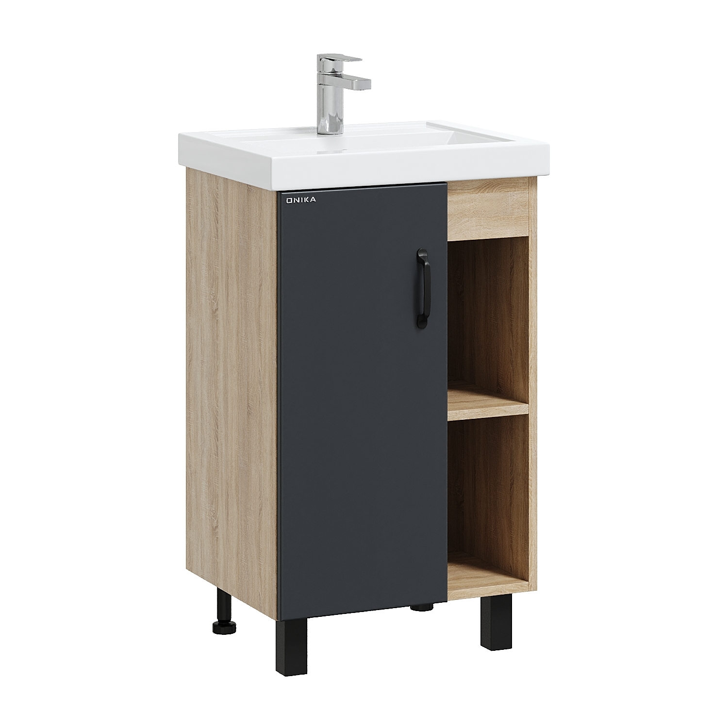 Тумба под раковину Оника Тимбер 50, напольная, цвет серый матовый / дуб сонома - фото 1