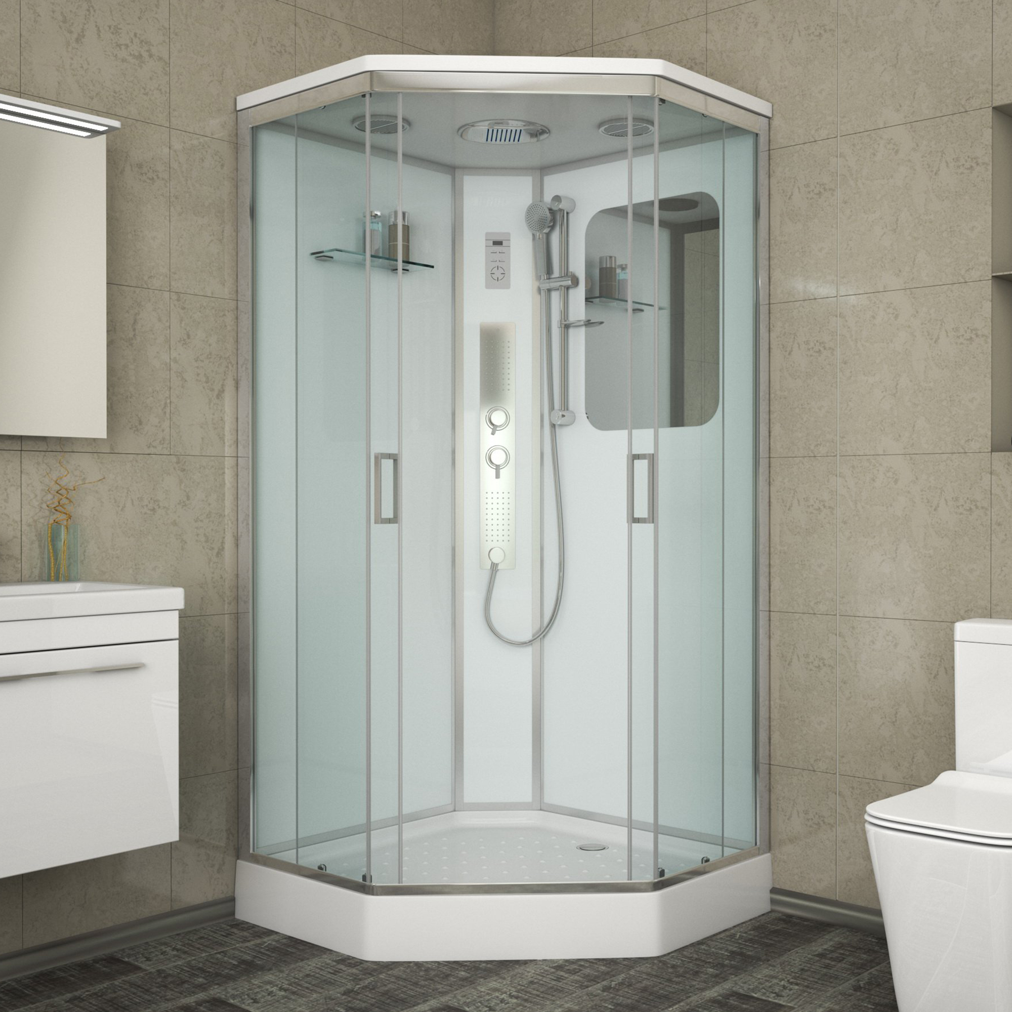 Душевая кабина Niagara Premium NG-6001-01GD 90х90, стекло прозрачное, профиль хром, с крышей, с гидромассажем, с пультом управления