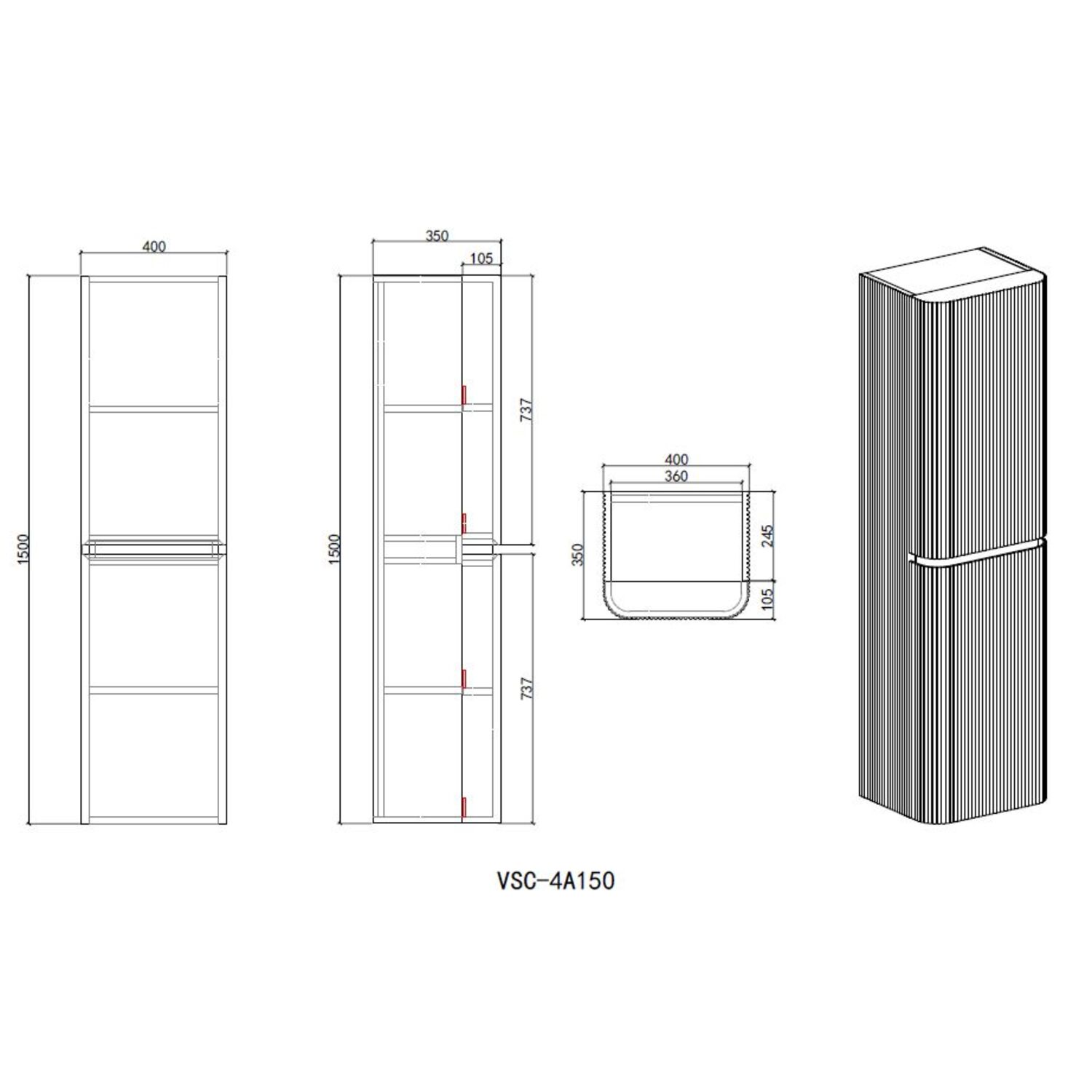 Шкаф-пенал Vincea Alto VSC-4A150MG-R 40, правый, цвет светло-серый матовый - фото 1