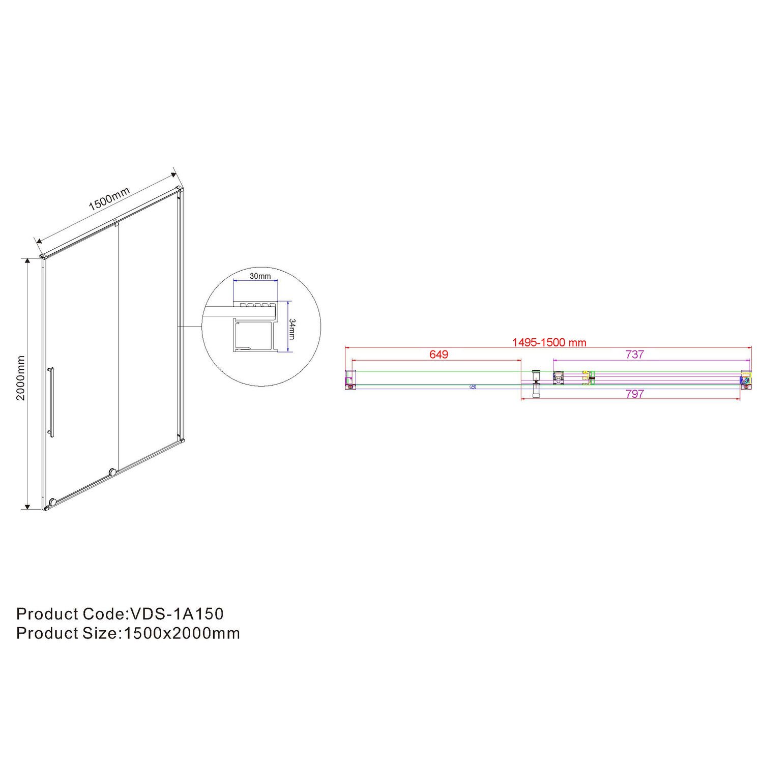 Душевая дверь Vincea Arno VPS-1A 150x200, стекло прозрачное, профиль хром - фото 1