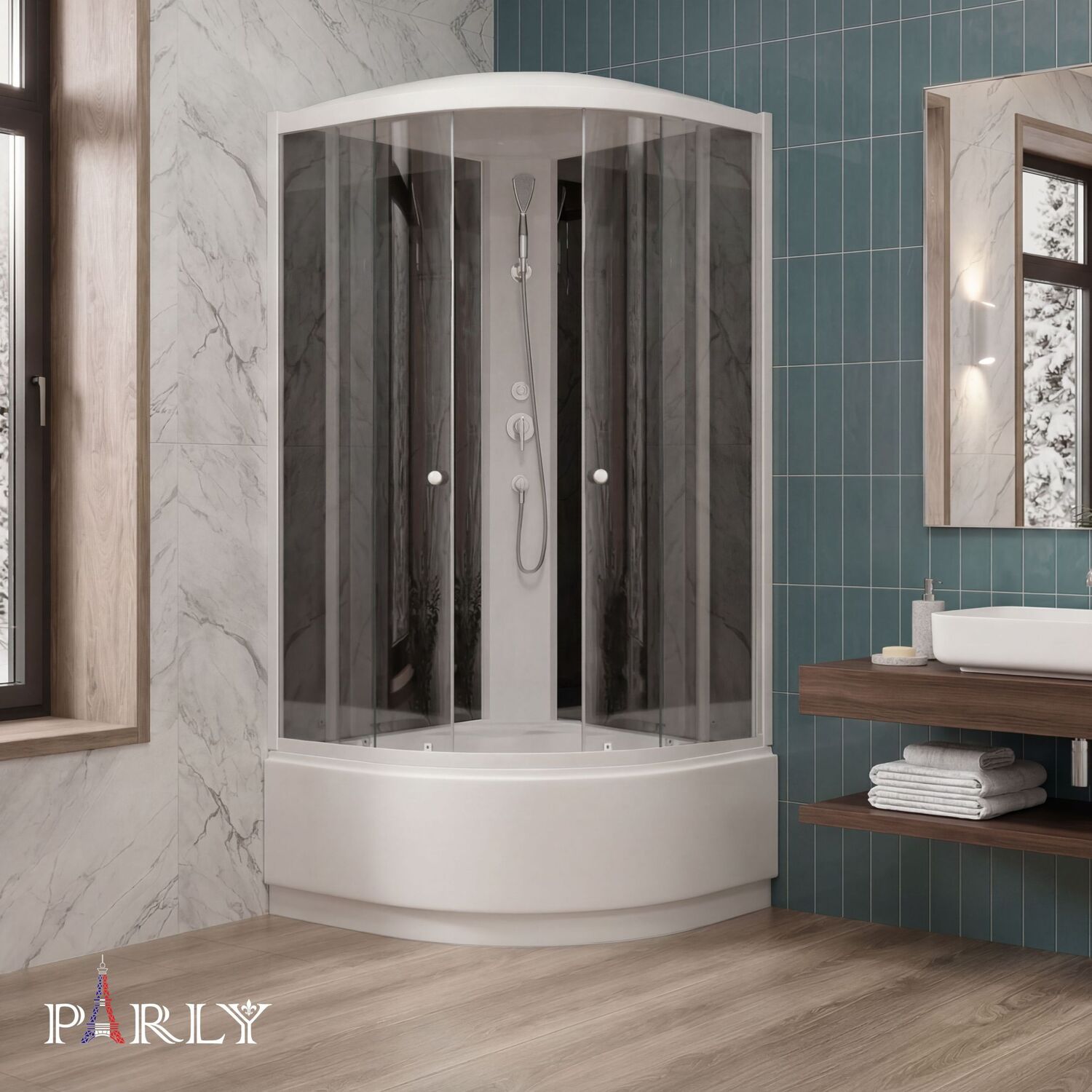 Душевая кабина Parly Classic Эконом EC1021 100x100, стекло тонированное, профиль белый