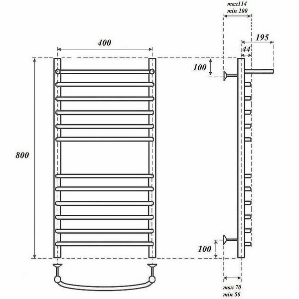 Полотенцесушитель Point П11 40x80 водяной, с полкой, цвет хром