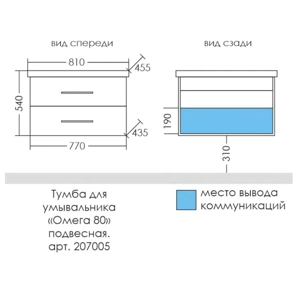 Тумба под раковину Санта Омега 80 подвесная, с ящиками, цвет белый - фото 1