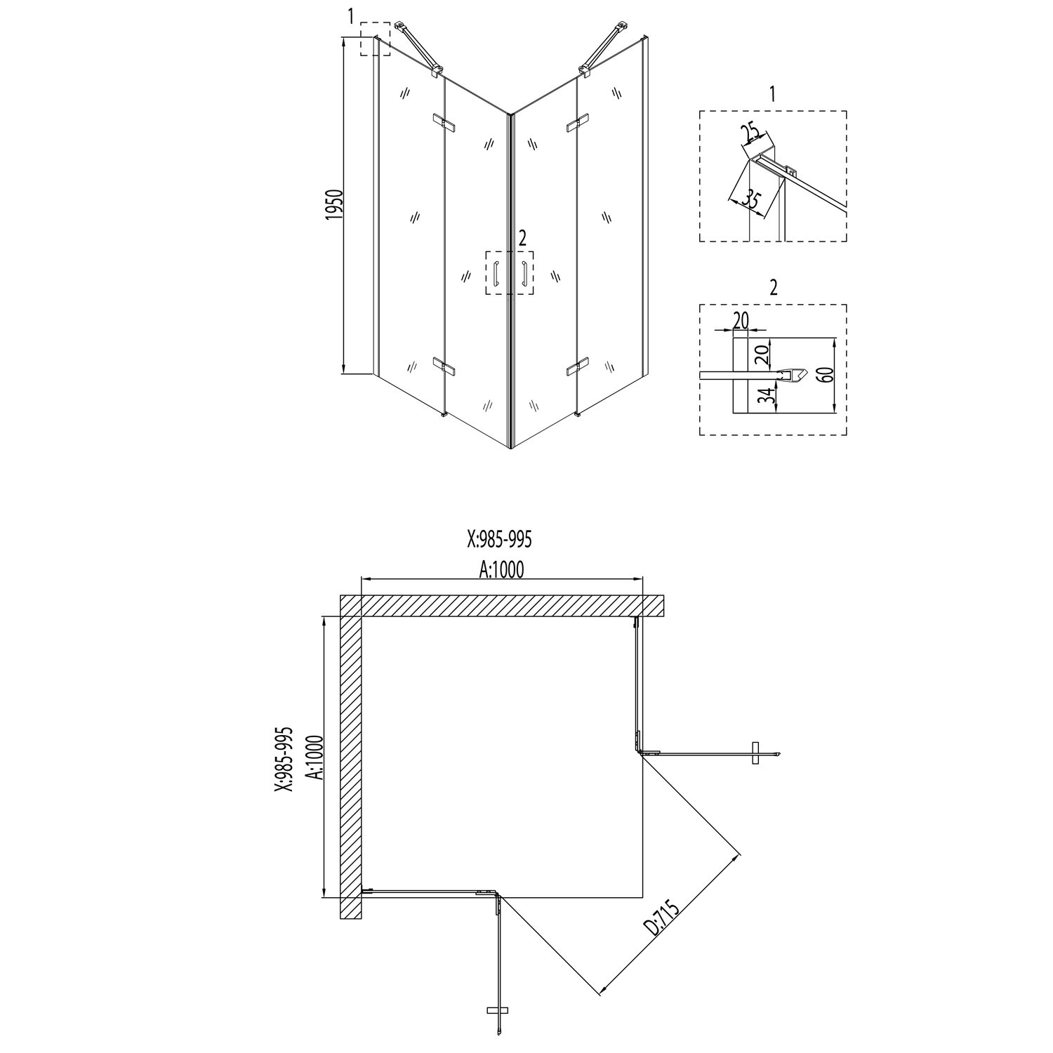 Душевой уголок Niagara Nova NG-6614-08 100x100, с поддоном, стекло прозрачное, профиль хром - фото 1