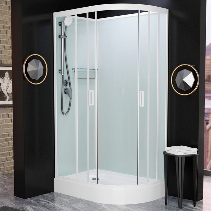 Душевая кабина Frank F411 L White 110x80, левая, с полотенцедержателем, стекло прозрачное, профиль белый, без крыши