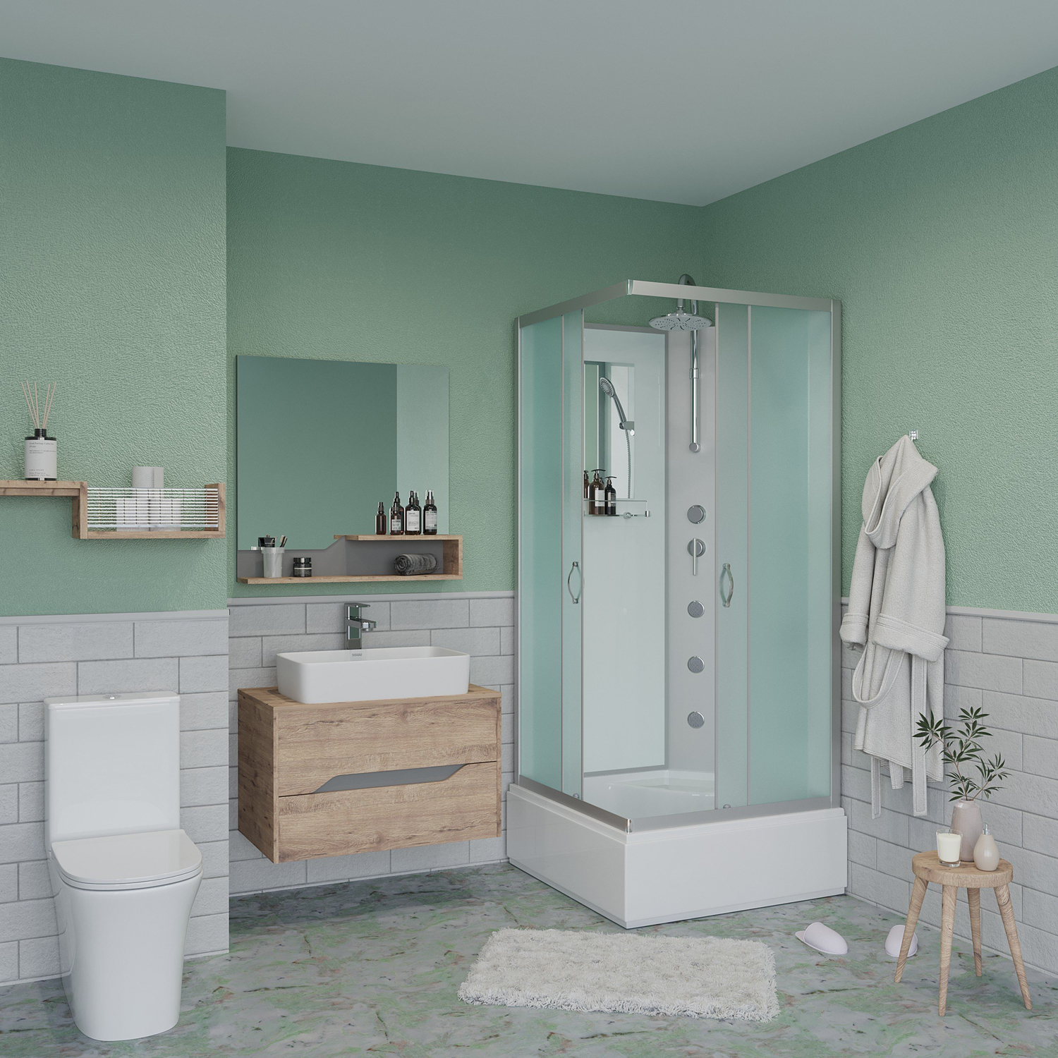 Душевая кабина Niagara Classic NG-1108-14BKTG 90x90, стекло матовое, профиль серебро, без крыши, с гидромассажем - фото 1