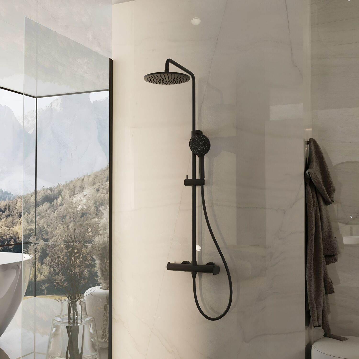 Душевая стойка Vincea Rondo VSFS-1R0MB, с верхним душем, смесителем, цвет черный - фото 1