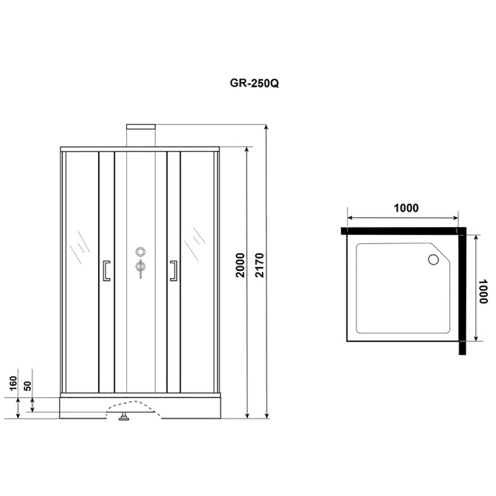 Душевая кабина Grossman Elegans GR-250Q 100x100, стекло прозрачное, профиль черный - фото 1