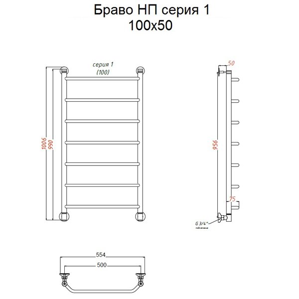 Полотенцесушитель Тругор Браво НК 1 100x50 водяной, цвет хром - фото 1
