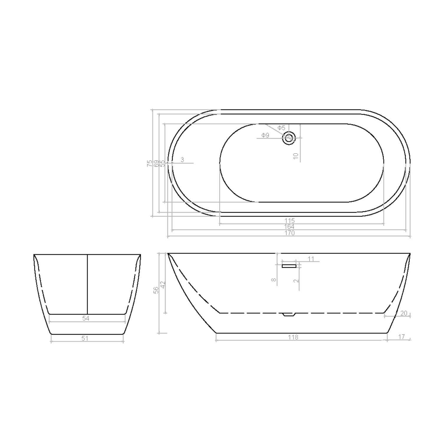 Ванна CeruttiSPA Como MB CT9904 170x75 акриловая, цвет черный матовый - фото 1