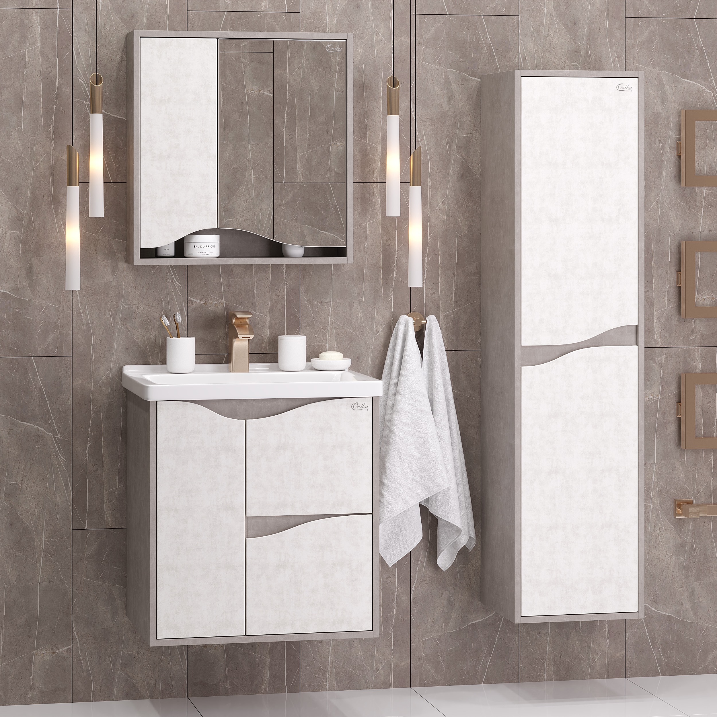 Мебель для ванной Оника Брендон 60, цвет бетон крем / камень светлый - фото 1