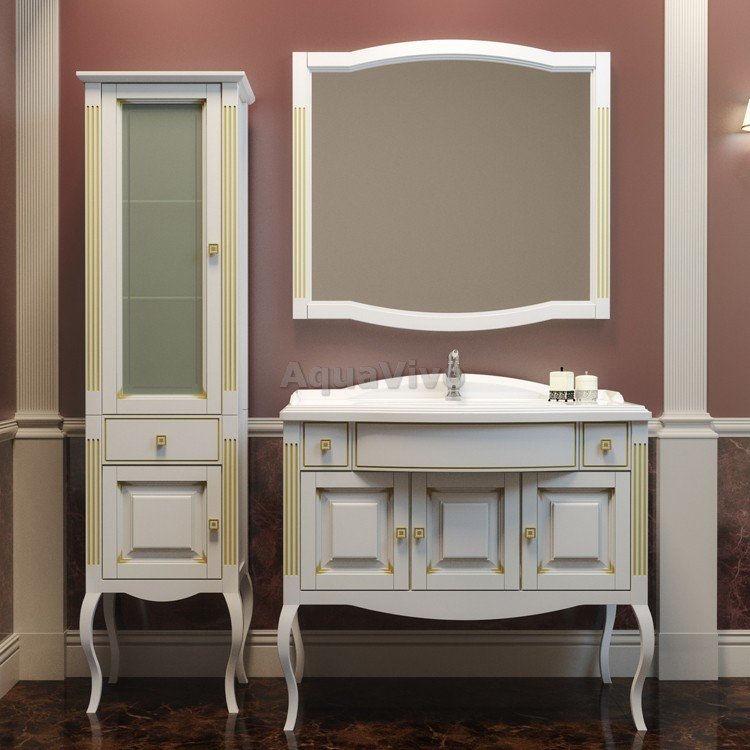 Мебель для ванной Опадирис Лаура 120, цвет белый с золотой патиной