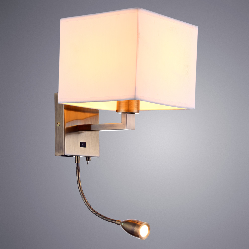 Бра Arte Lamp Hall A9249AP-2AB, арматура бронза, плафон ткань белая, 23х25 см