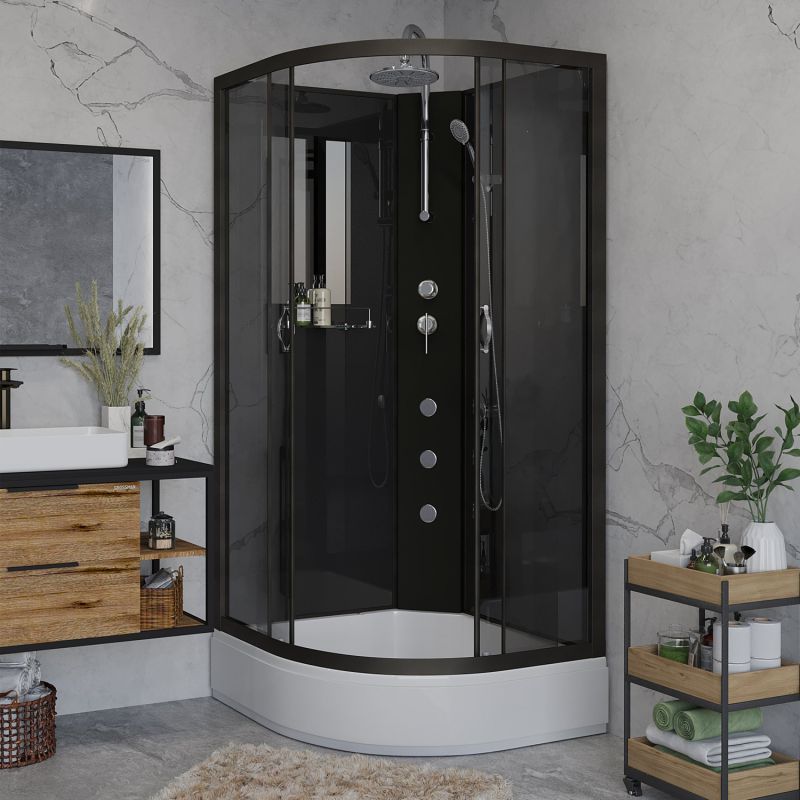 Душевая кабина Niagara Classic NG-6501-14BKTG 90x90, стекло тонированное, профиль черный, без крыши, с гидромассажем