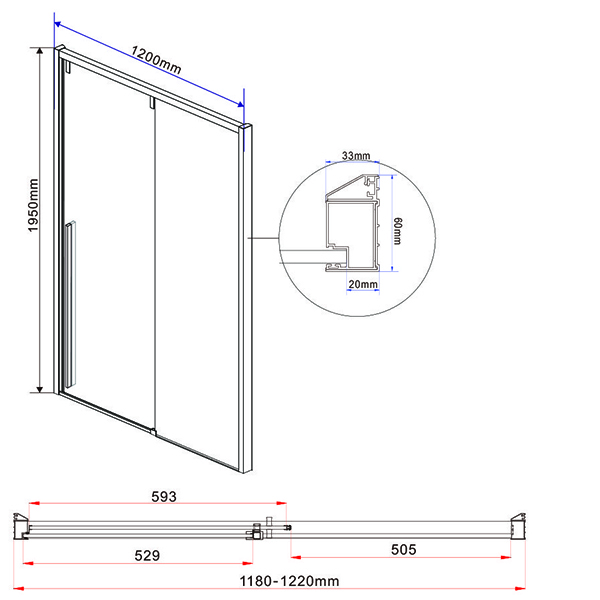 Душевая дверь Vincea Lugano VDS-1L-1 120x195, стекло прозрачное, профиль черный