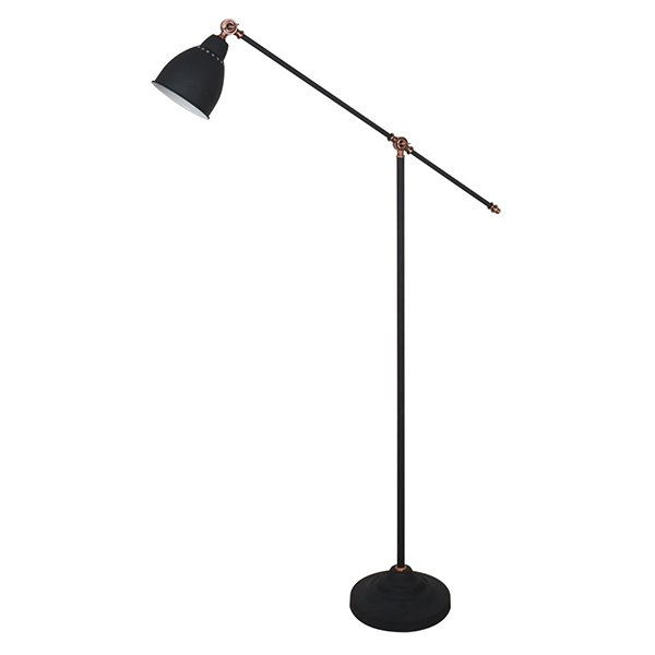 Торшер Arte Lamp Braccio A2054PN-1BK, арматура черная / медь, плафон металл черный, 25х90 см